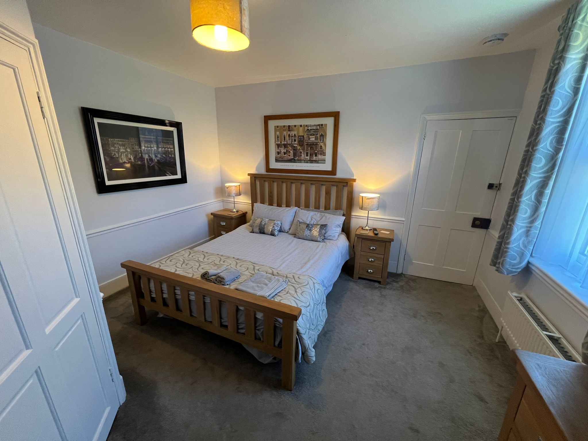 Classic Double Room — oak bed with Venice prints